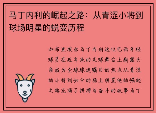 马丁内利的崛起之路：从青涩小将到球场明星的蜕变历程