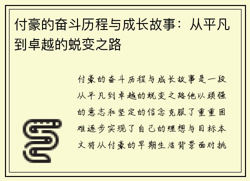 付豪的奋斗历程与成长故事：从平凡到卓越的蜕变之路