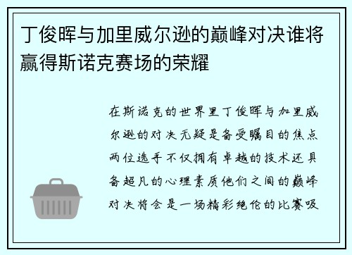 丁俊晖与加里威尔逊的巅峰对决谁将赢得斯诺克赛场的荣耀